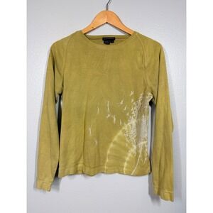 Royal Robbins Shirt Women L Green Dandelion Graphic Tie Dye Cotton Long Sleeve